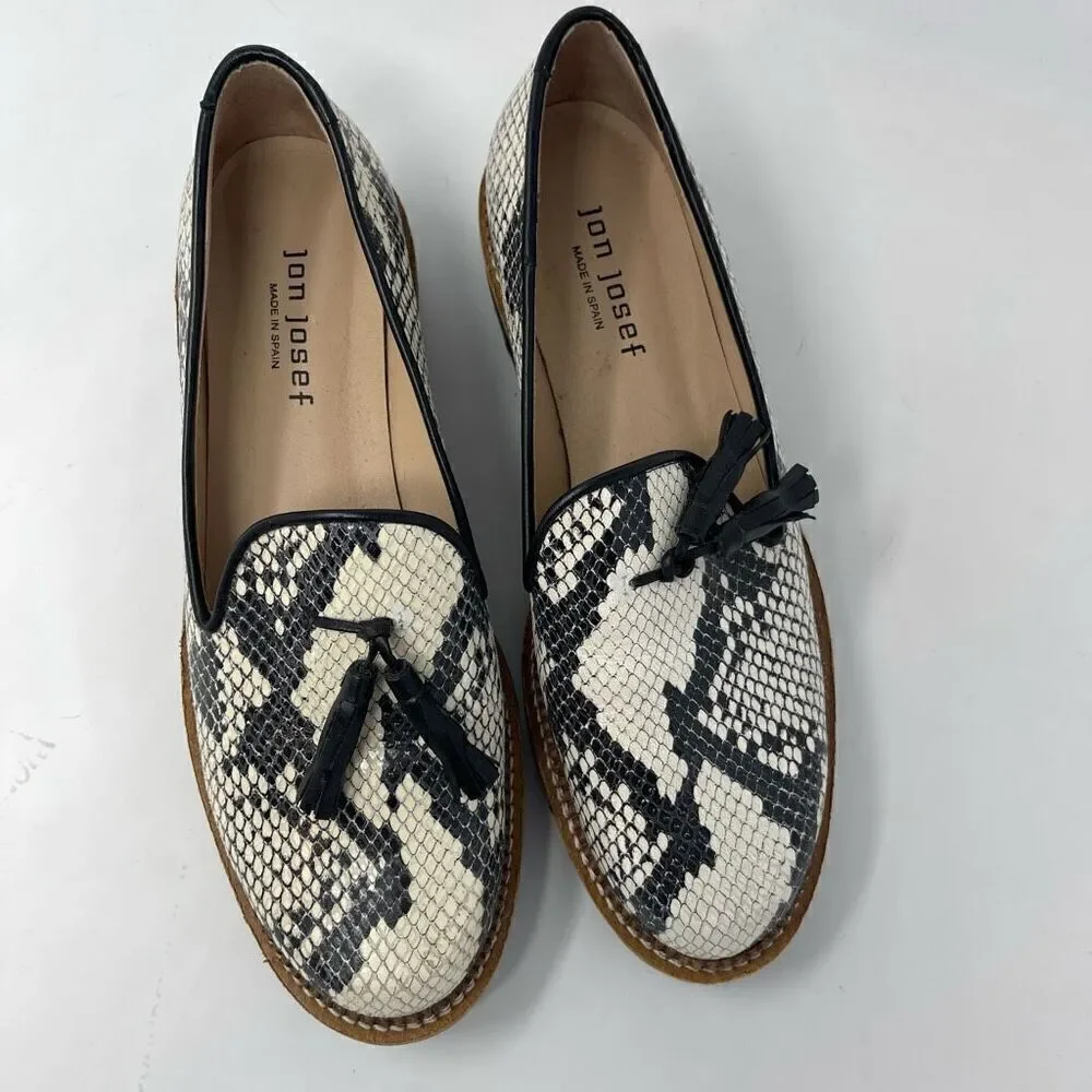 Jon Josef Black White Gogo Lug Slip on Platform Snake Loafers Leather Shoes Size